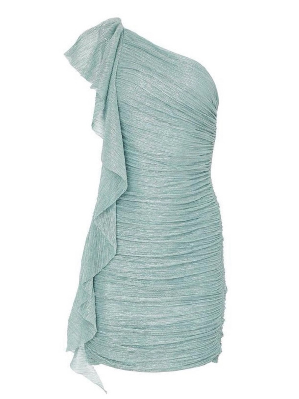 BCBGMaxAzria One-Shoulder Ruffle Ruched Mint Dress